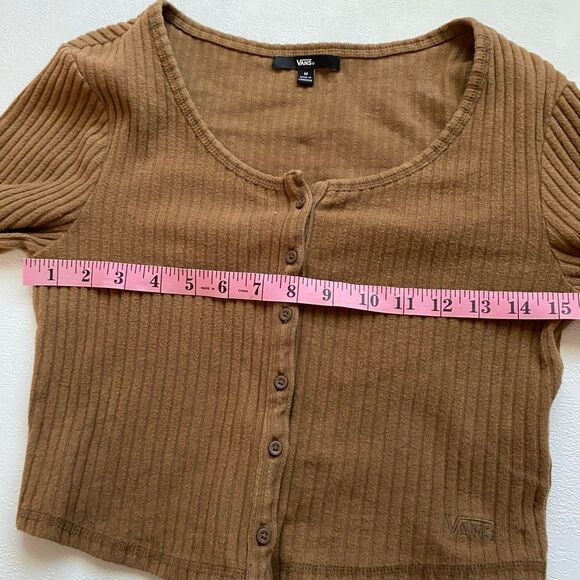 Vans Brown Ribbed Button-Up Long Sleeve Crop Top Women’s Size M - Picture 4 of 7
